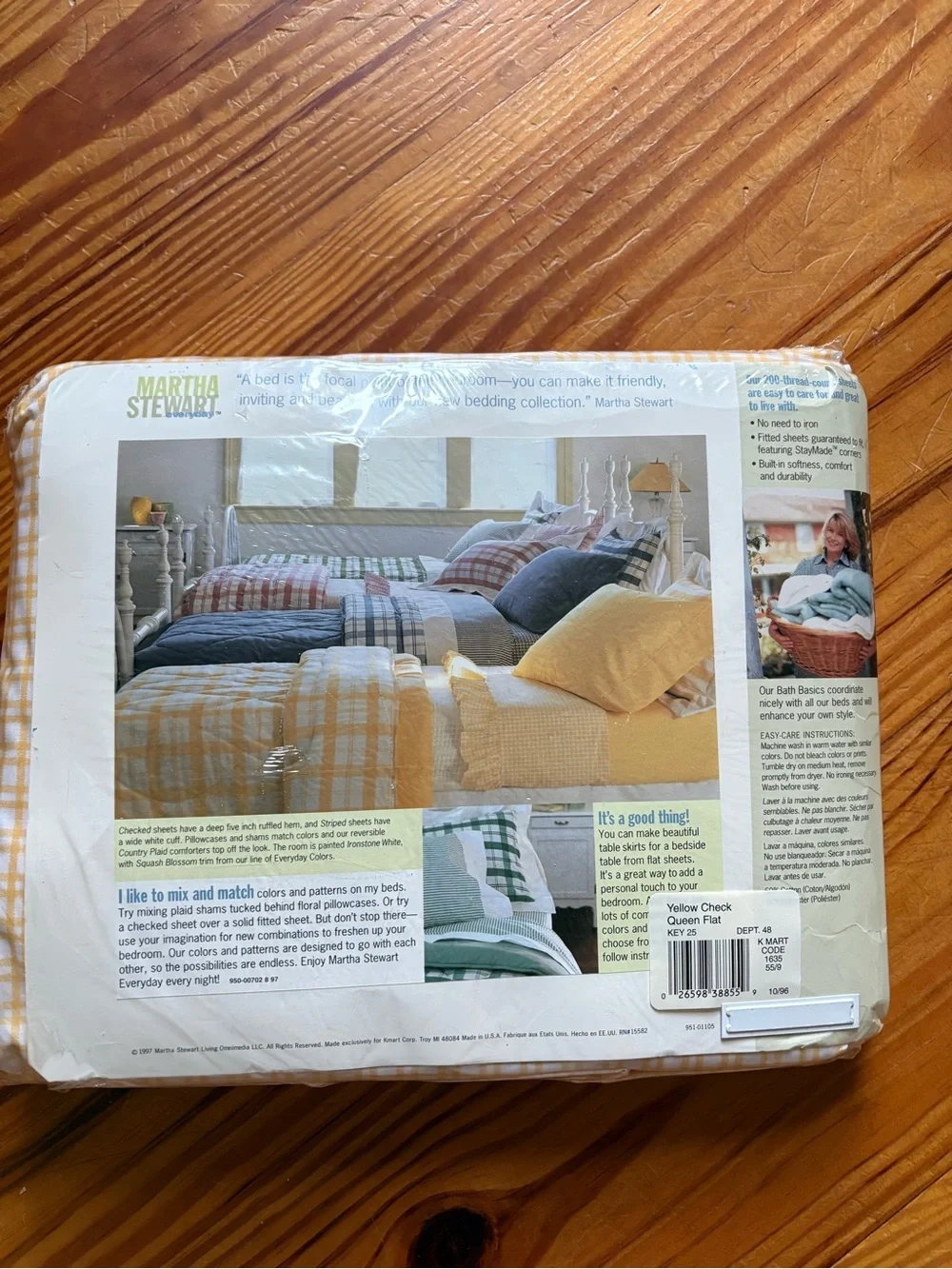 Vintage Martha Stewart Yellow and White Plaid Queen Flat Sheet